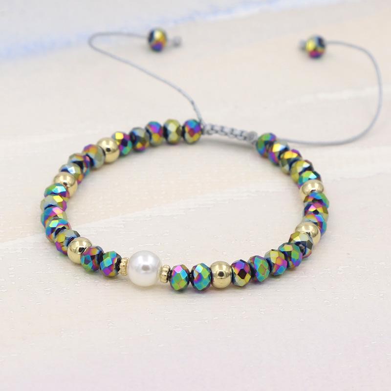 Colorful Crystal & Faux Pearl Adjustable Bead Bracelet, 6mm Beads