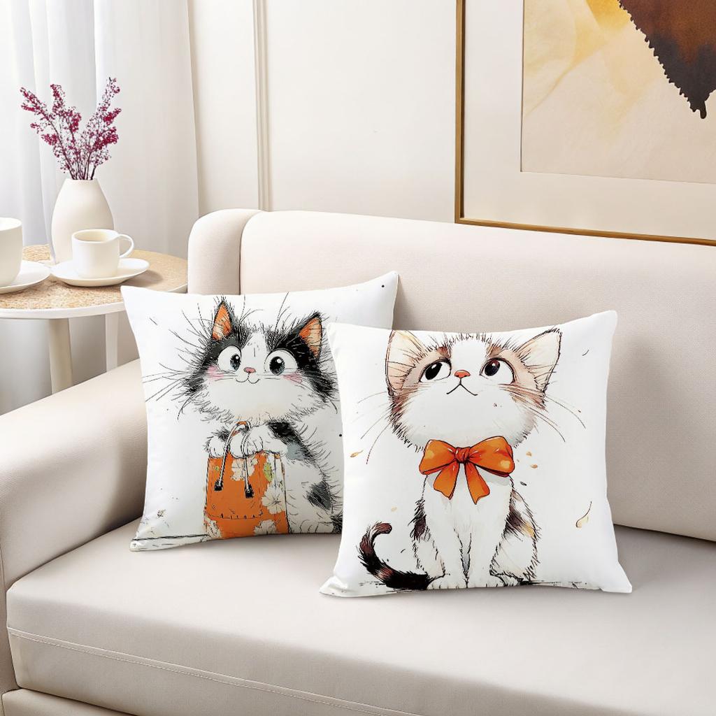 1/4pcs Cute Watercolor Cat Throw Pillow Covers Cartoon Kitten Cushion Cases for Home Sofa Bedroom Decor Cushion Cover