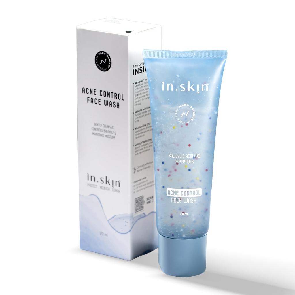 in.skin Acne Control Face Wash with 1% Salicylic Acid, 1% Niacinamide & Matrixyl 3000 | Deep Pore Cleanser for Oily & Acne Prone Skin | For Both Me