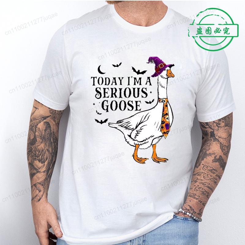 Horror T Shirt for Men Women Today I'm A Serious Goose Sarcastic Adult Humor T-Shirts Funny Goose Halloween T-shirt Casual Tees