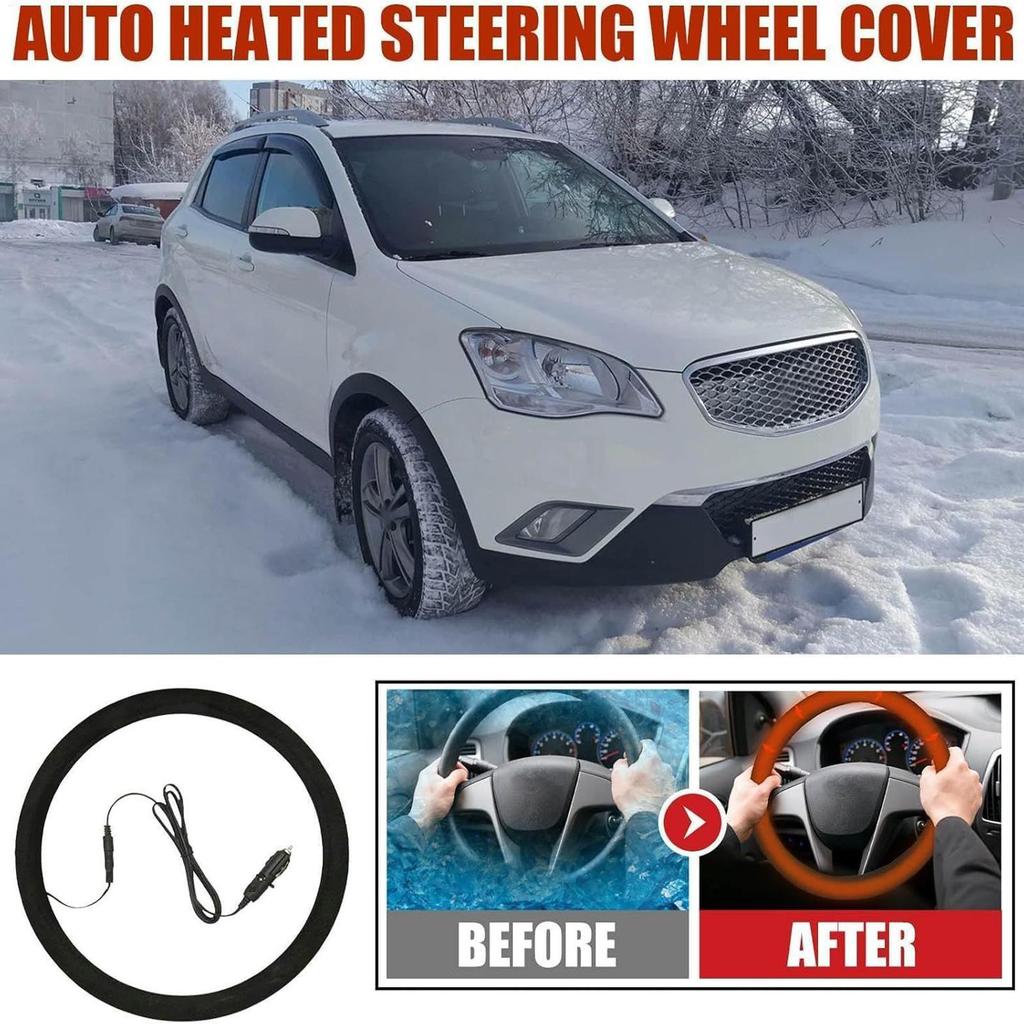 Steering Wheel Cover 12V Plug-in Winter Heated Steering Wheel Protector For Road Trip Travel Daily Commute Minivan