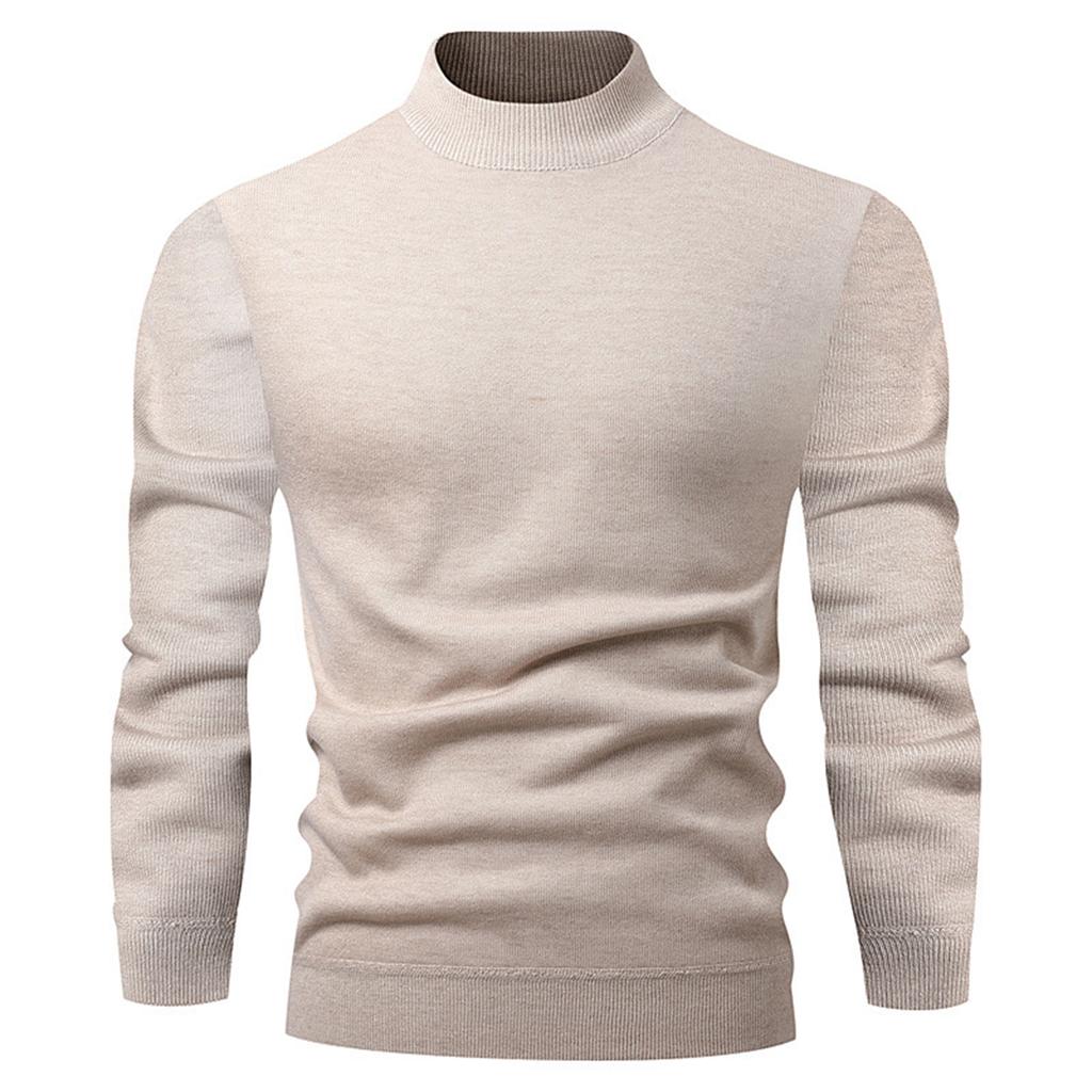 Men's Half Turtleneck Slim Fit Pullover Plus Velvet Long Sleeve Solid Color Sweater Men's Warm Knitted Sweater