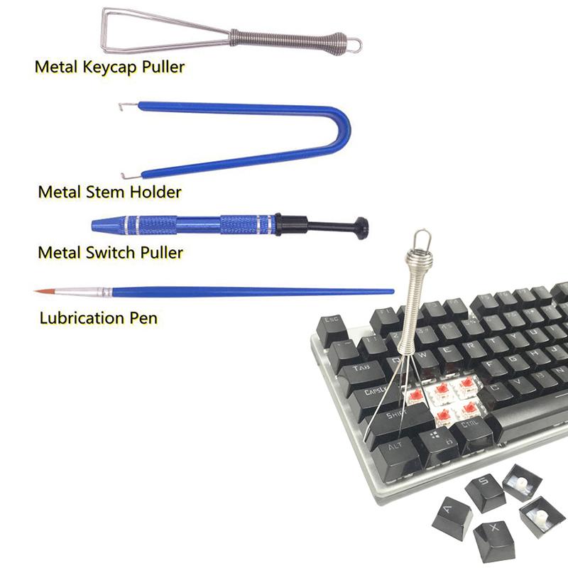 1Set Keyboard Cleaning Tool Kit Metal Keycap Puller Stem Holder Switch Puller Lubrication Pen Lube Brush Storage Bag