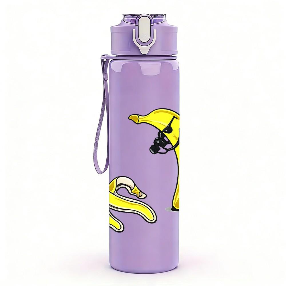 1PC Banana Fruit Cartoon Character Print 750ml Color Plastic Sports Water Bottle Leakproof Flip Straw Lid Suitable for Sports Office Home Use