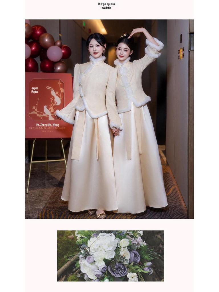 Women's Velvet Long-Sleeve Bridesmaid Dress for Autumn/Winter 2024