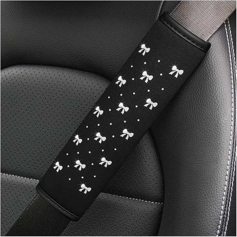 Bling Car Seat Belt Cover, 2PCS Rhinestone Cute Bow Comfort Vehicle Seatbelt Shoulder Pad, Diamond Automotive Interior Harness Neck Cushion Protector