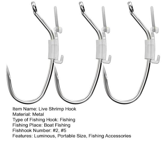 3/5/10/20Pcs Luminous Live Shrimp Fixing Hook Glow-in-the-dark Fishhook with Barbed Offset Saltwater Bass Fishing Hook Fishing Accessories