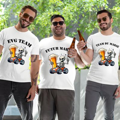 French Best Man T Shirt Team EVG Groom Squad Tshirt Men's Single Farewell Funny Beer Skeleton Graphic Tops Bachelor Party Tees