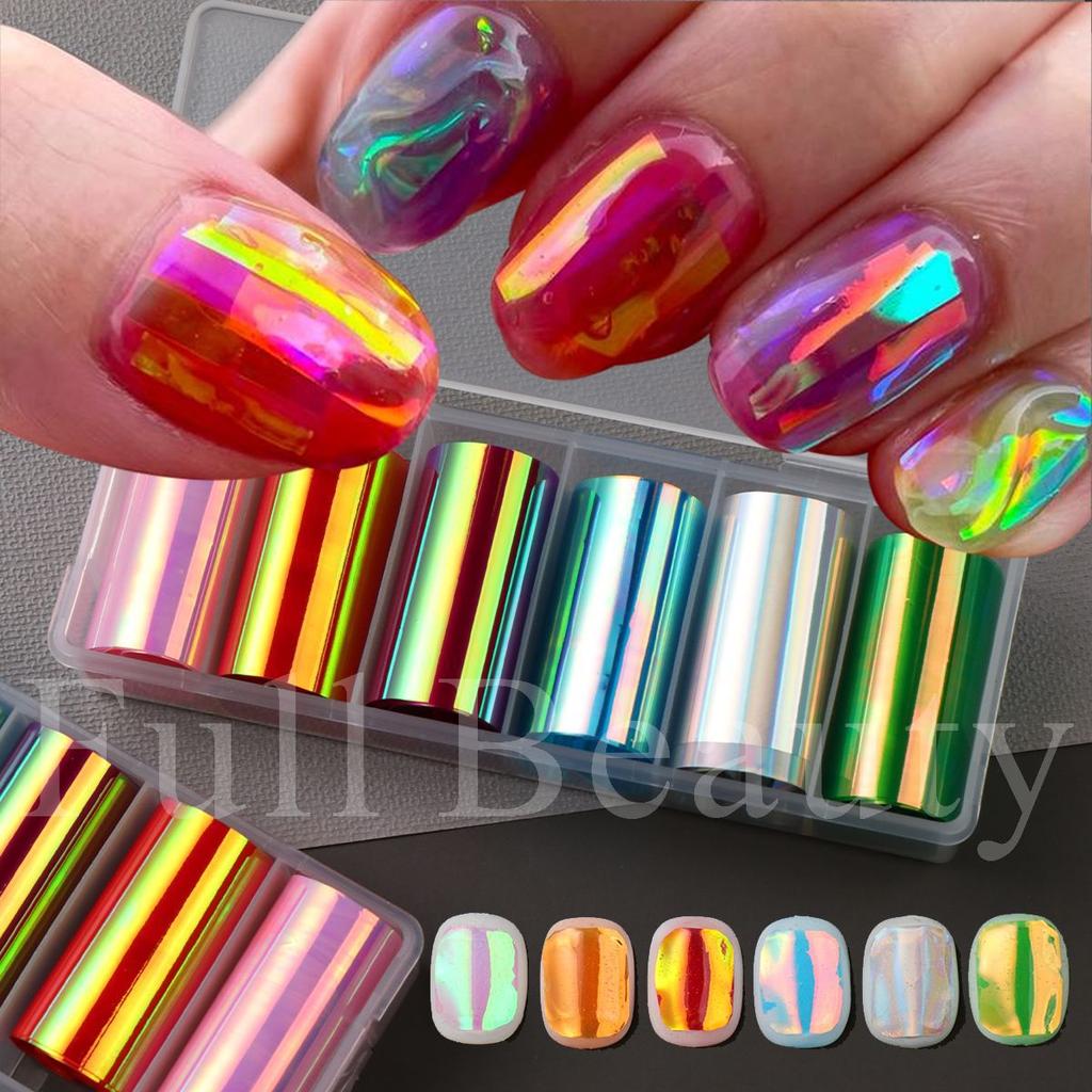 New 6-color boxed nail art cellophane aurora candy paper nail decoration