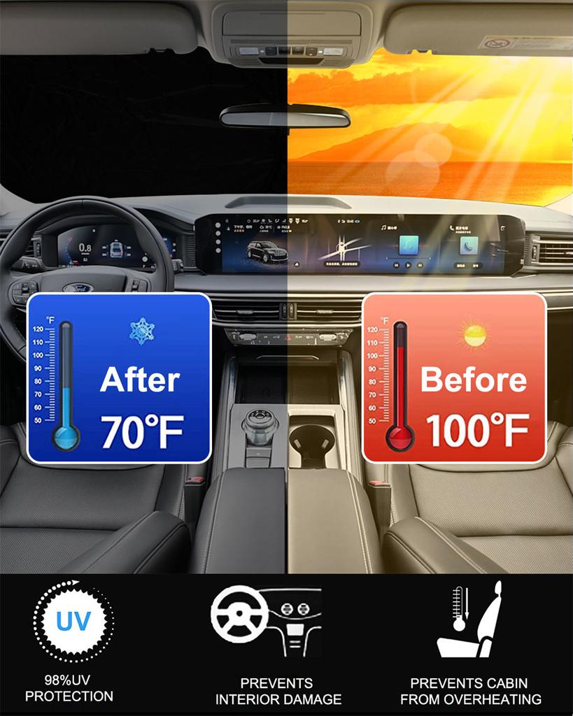 Windshield Sun Shade for Ford Explorer 2020 2025 2025-2025 Car Front Sunshade Foldable Window Sun Visor Protector Blocks UV Rays