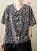 Summer Printed Short-sleeved T-shirt V-neck Cotton and Linen Loose Large-size Women's Top T-shirt Cotton and Linen Shirt