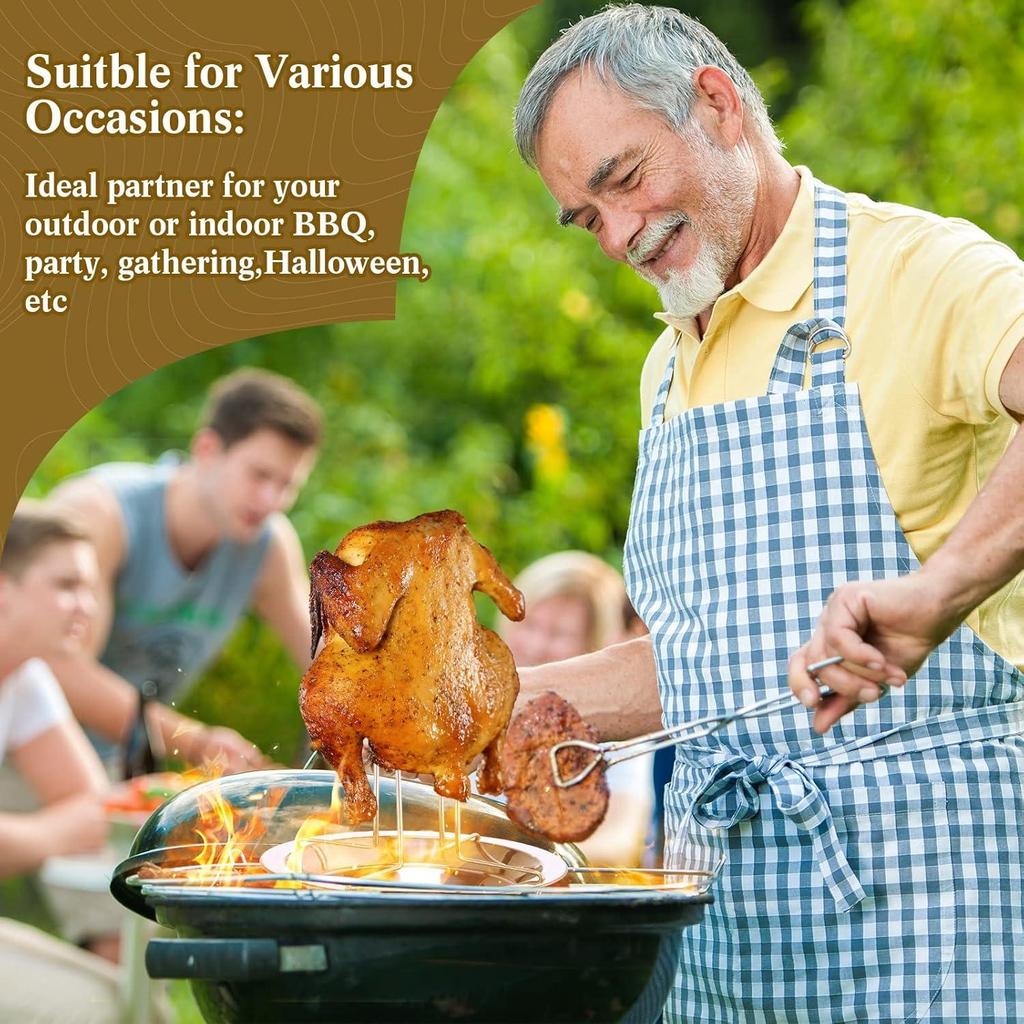silver Stainless Steel Chicken Roaster with Oil Tray, Turkey Roaster Stand, Vertical Chicken Roaster for Kitchen BBQ, Stainless Steel BBQ Chicken