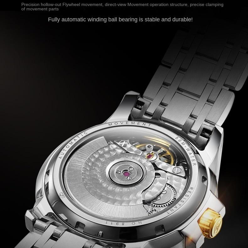 JINSHIDUN Tourbillon Automatic Mechanical Watch, Multi-functional Sports Waterproof Luminous Men's Watch