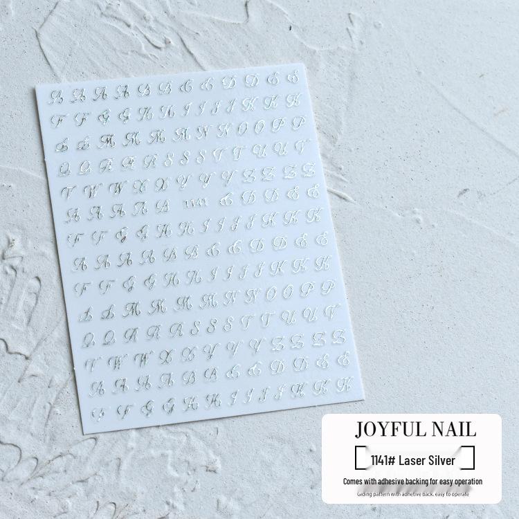 3D Laser Nail Stickers - Russian Symbols, Letters, Numbers for Influencer Style