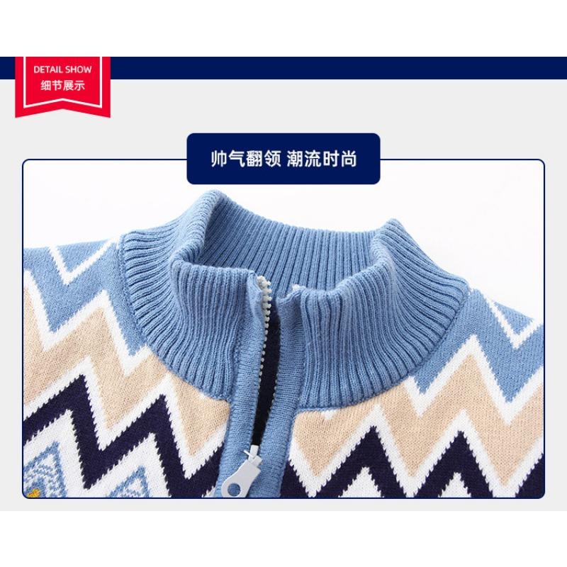 Thick Fleece Lined Striped Casual Sweater For Little Boys Kids