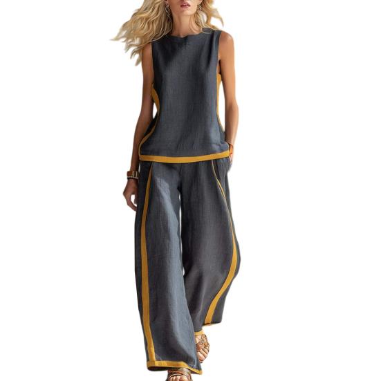 Women's 2 Piece Lounge Sets Sleeveless Crew Neck Top And Wide Leg Pants Outfit Summer Travel Vacatio Matching Sets