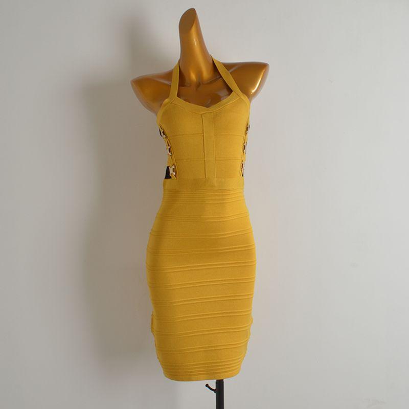 

Fashion Style Sexy Backless Slim Fit Fashionable Vest Bodycon Dress Women s Clothing Fall and Winter Base Midi Knitted Dress Yellow M