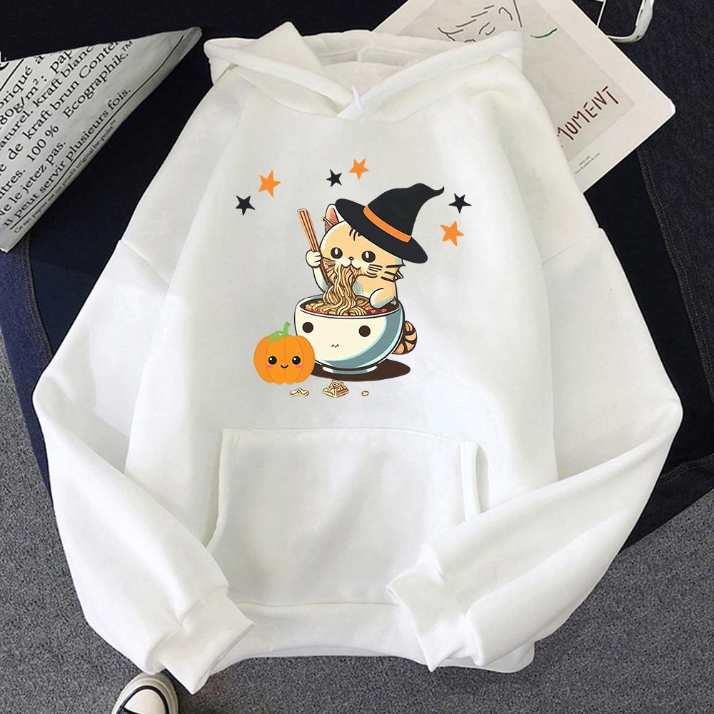 Funny Cat Halloween Hoodie Fashion Women Aesthetic Vintage Ramen Flower Pumpkin Hoodies Unisex Christmas Pullovers Sweatshirts