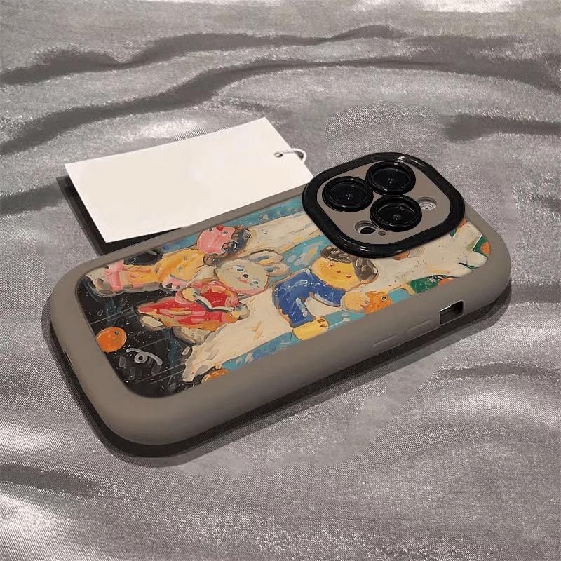 Applicable To Apple 16promax Mobile Phone Case 15plus Cartoon Oil Painting IPhone 14 Puff 13 Anti-fall 12/11