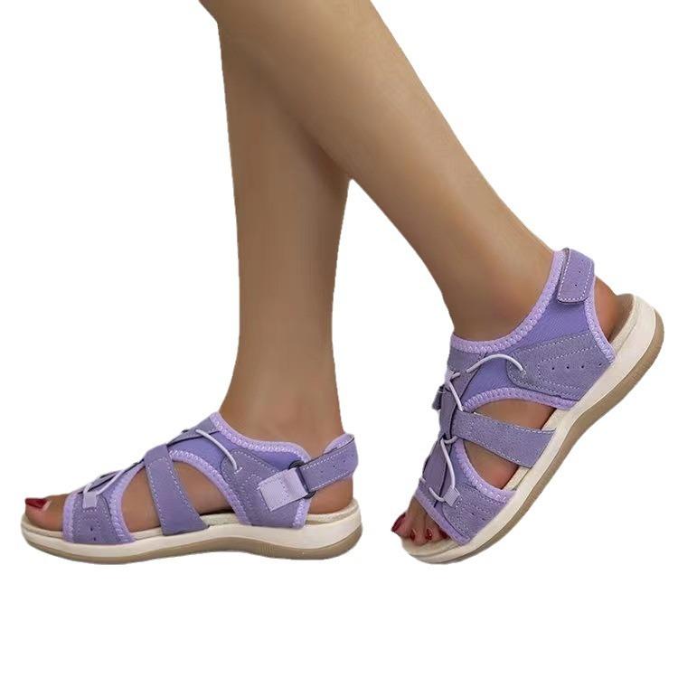 2025 Spring New Round Head Breathable Casual Sandals Women's Foreign Trade Large Size Flat Beach Sandals Women