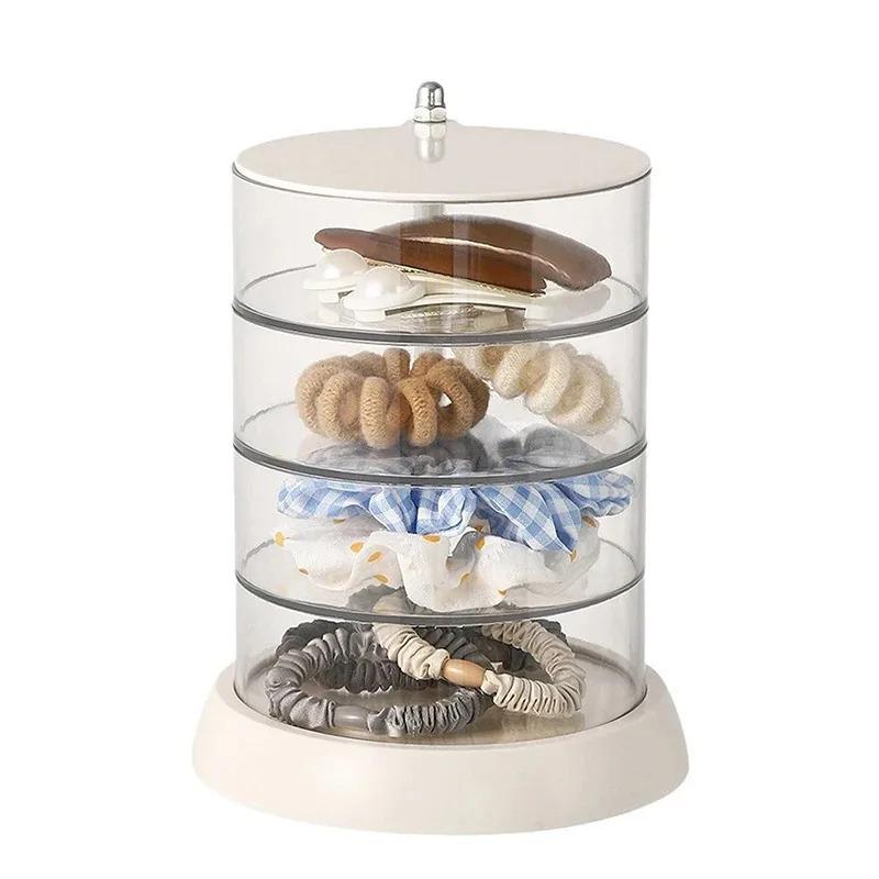 Rotating Transparent Jewelry Storage Organizer Large Capacity Display Case Hair Tie Tray for Bathroom Use