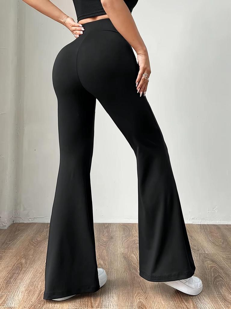 High-Waisted Micro-Flare Solid Color Yoga Pants for Fitness and Outdoor Activities