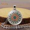 1 Set Women Jewelry Set Flower Print Glass Pendant Vintage Ethnic Style Prom Party Earrings Necklace Bracelet Combo Ideal Christmas Gift