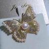 Sparkling Diamond Butterfly Pearl Brooch Elegant Corsage Pendant Pin  Accessories