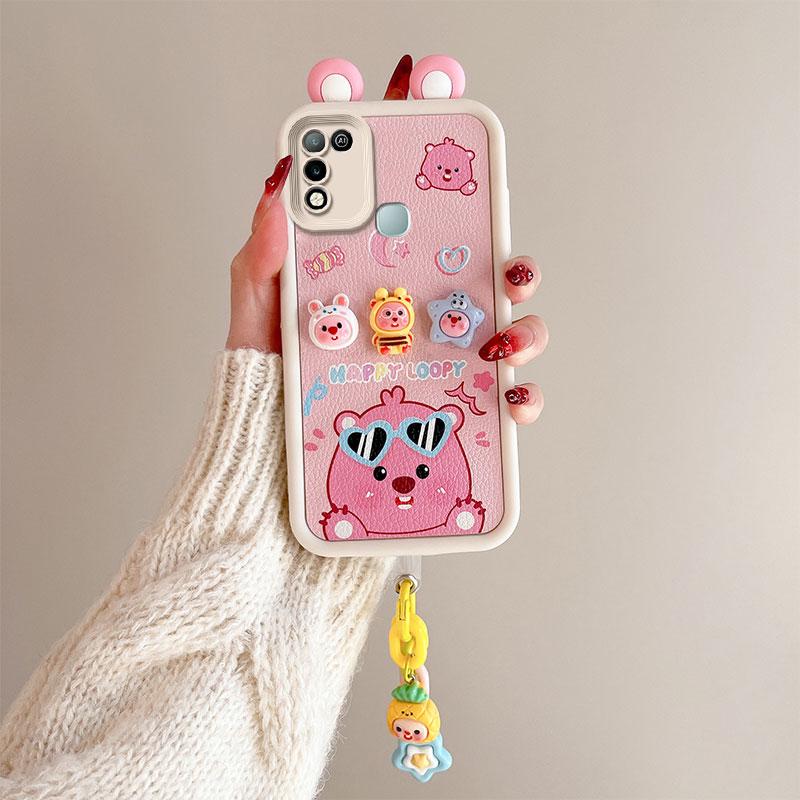 KEYSION Cute Ear 3D Cartoon Case for Infinix Hot 11 Play with Bracelet Soft Silicone Shockproof Phone Cover for Infinix Hot 10 9 Play