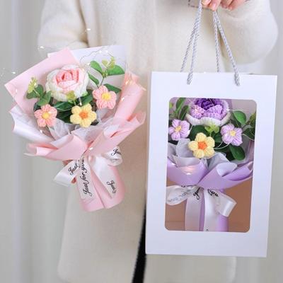 With Lamp Knitted Flower Cotton Preserved Flower Quality Artificial Flowers  Graduation Gifts