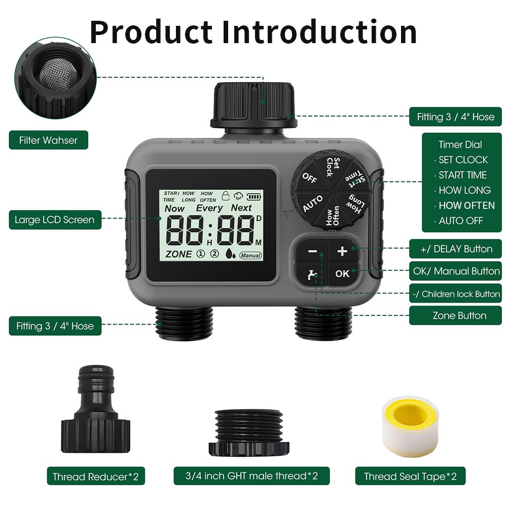 Mini Automatic Watering System Irrigation Timer IPX5 Waterproof Rain Delay Garden Water Controller LCD Display Sprinkler Timer