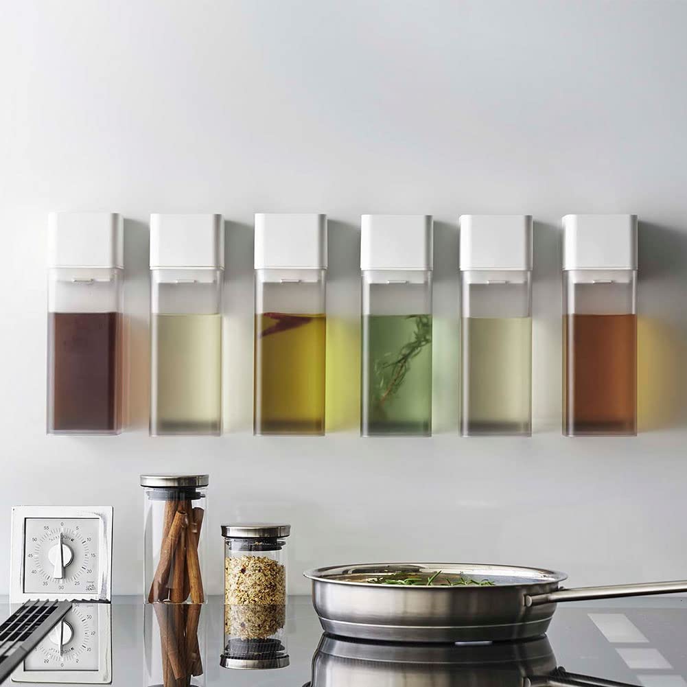 Yamazaki Jitsugyo 5718 Magnetic Seasoning Bottle, White, Approx. W5.5XD5.7XH17.2cm, Sealed, Easy To Open/Close, Can Be Disassembled and Washed