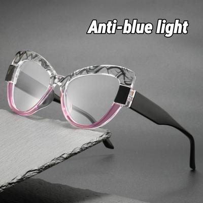 Stylish Cat-Eye Blue Light Blocking Plain Glasses Trendy Patterned Frame Eyewear Women's INS Style Non-Prescription Glasses