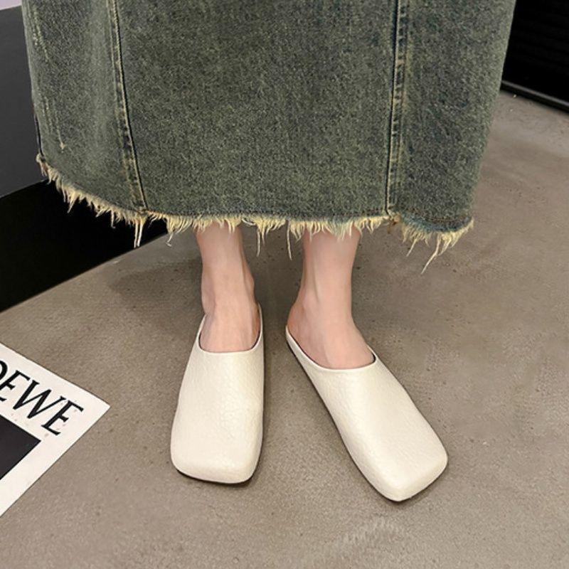 One foot square head half slippers women's spring and summer new outer wear light mouth comfortable versatile heelless lazy slippers
