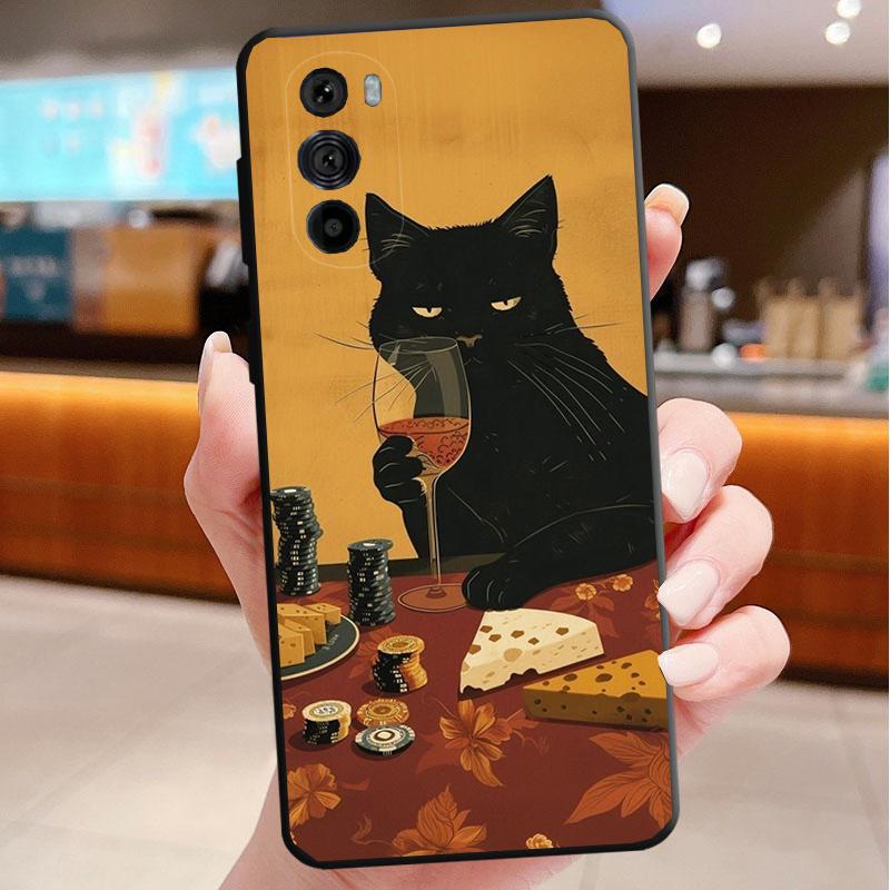 

Phone Case For Motorola Edge 50 40 Pro 60 50 40 30 Ultra Neo Fusion Moto G Play G Stylus G Power G Drinking Wine Cat Moto Edge 50