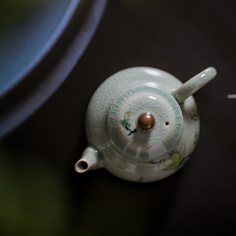 85ml Handmade Boutique Borneol Glazed Ceramic Teapot Pure Hand-painted Lotus Art Pot With Filter Household Kung Fu Teaware Set