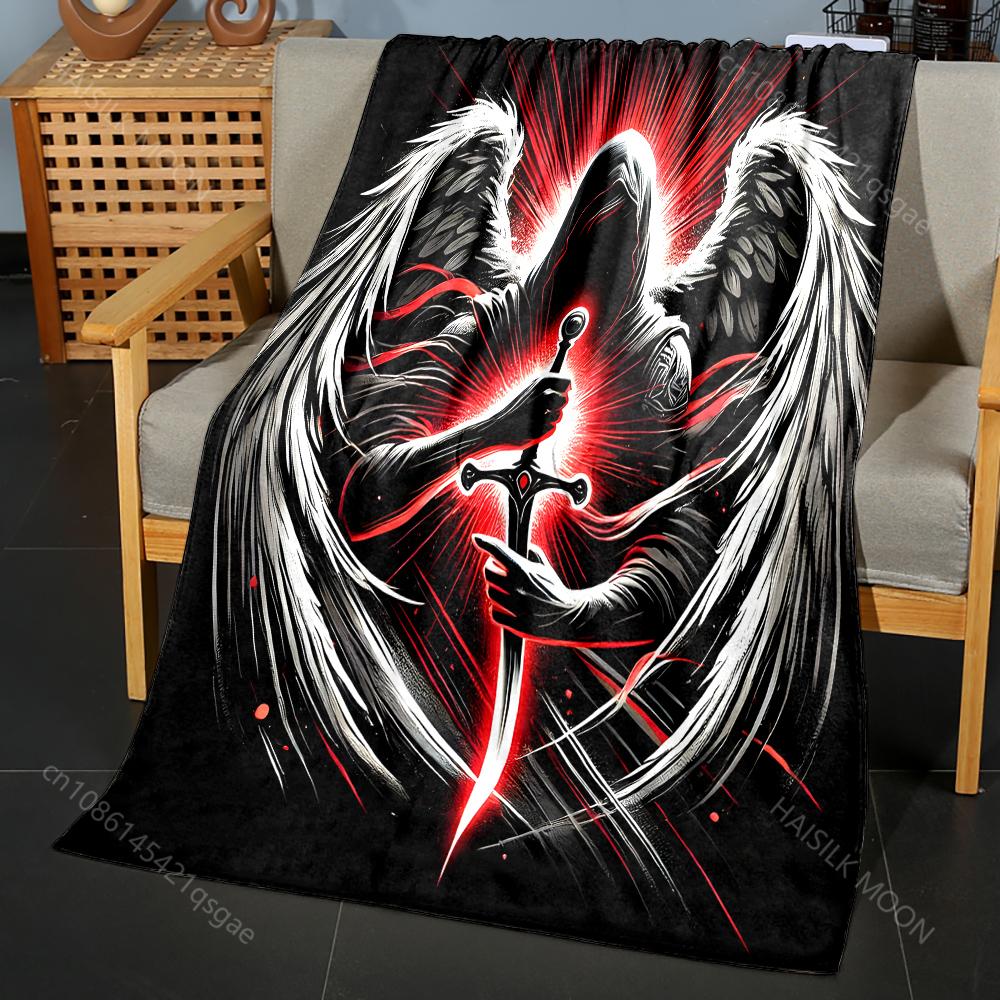 Multi-size Dark Angel with Sword. Pattern Blanket Flannel Material Soft Warm for All Seasons, Home Outdoor Camping Picnics RV
