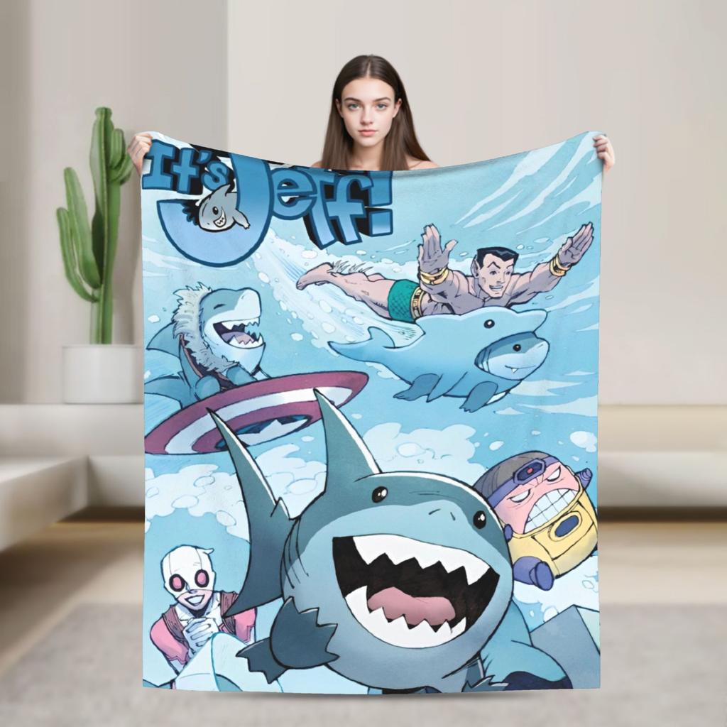 Cute Jeff The Landshark Flannel Blankets Shark Funny Throw Blanket for Home 200x150cm Plush Thin Quilt