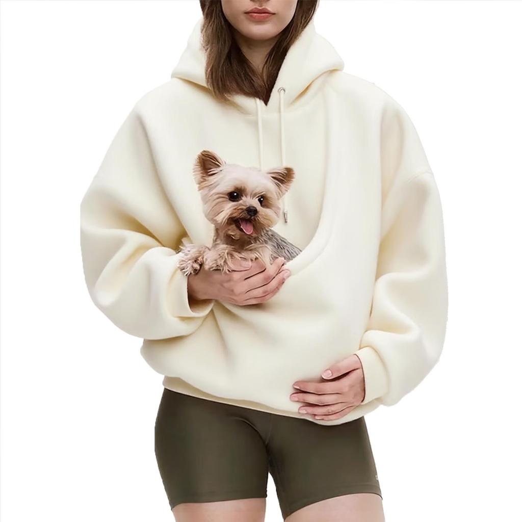 New European & American Autumn/Winter Hooded Plush Pet Bib Loose Pullover Sweatshirt for Women