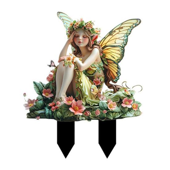 Flower Fairy Garden Stake 2D Acrylic Fairy with Butterfly Wings