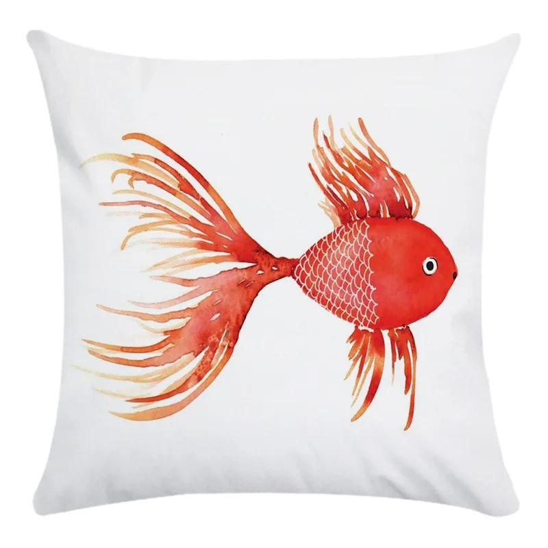 Móda Domácí Dekorace Vzor Zlaté Rybky a Medúzy Tištěný Super Měkký Povlak na Polštář Kancelářský Potah na Sedák