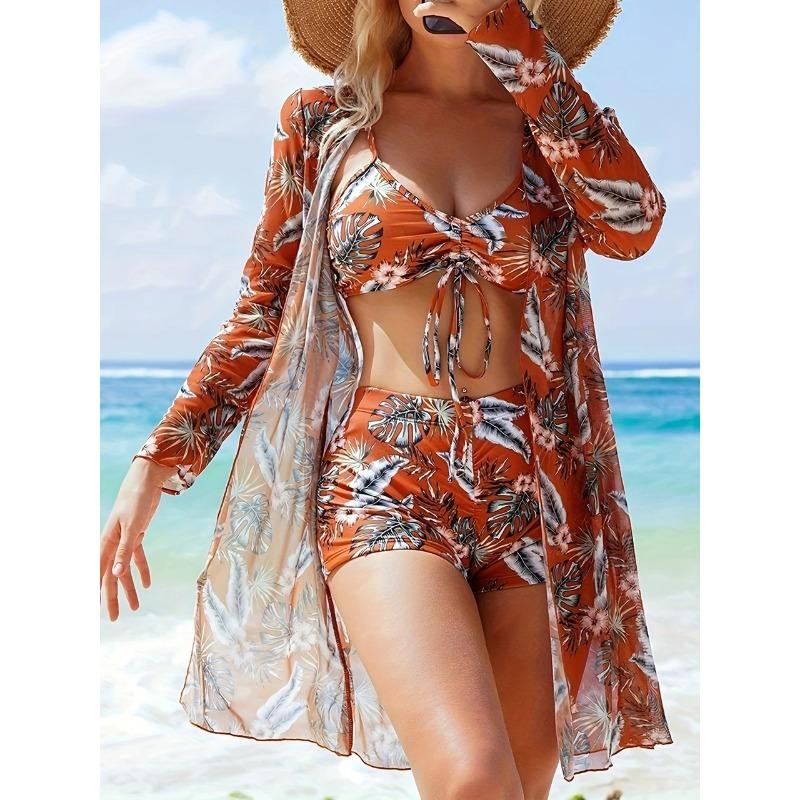 3 Pieces Tie Dye Bikinis Swimsuit 2026 New Women Drawstring Front Swimwear Female High Waist Shorts Bathers Swim Suit Beachwear