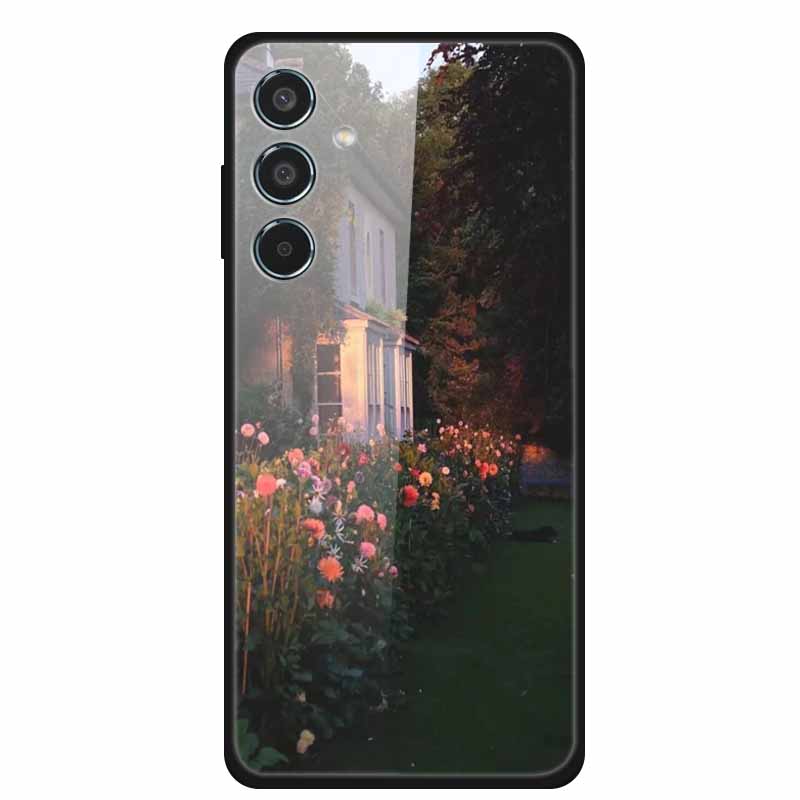 Glass Cellphone Case For Samsung Galaxy M35 Hard Plastic Back Cover For Samsung M 35 Flowers Painted Cases Fundas Shell Shield