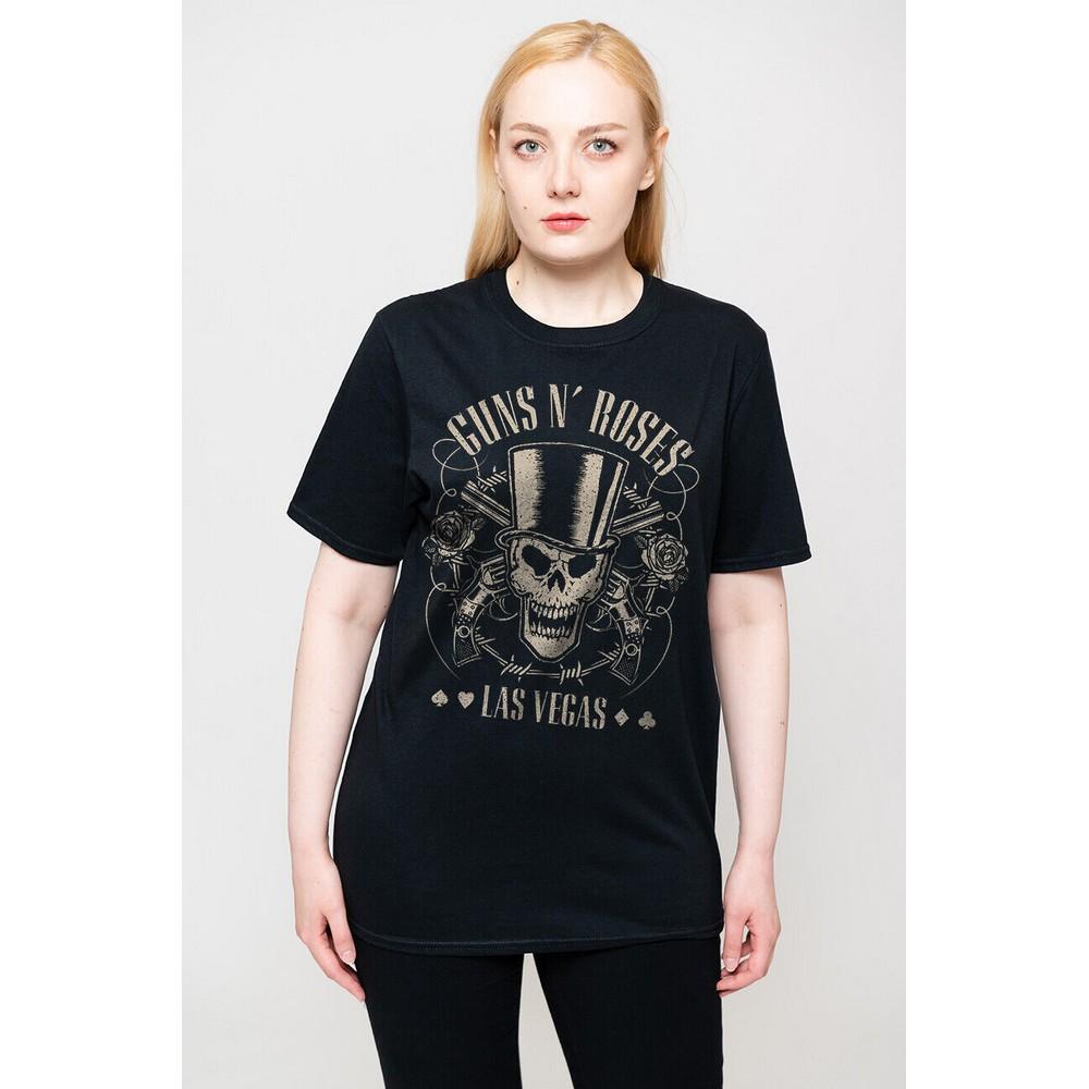 Guns N Roses Unisex Adult Top Hat, Skull & Pistols Las Vegas T-Shirt