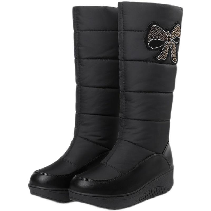 Northern Winter Waterproof Down Cotton Snow Boots Women's Medium Boots Side Zipper Thickened Hair Comfortable Warm Cotton Shoes Cold Resistance