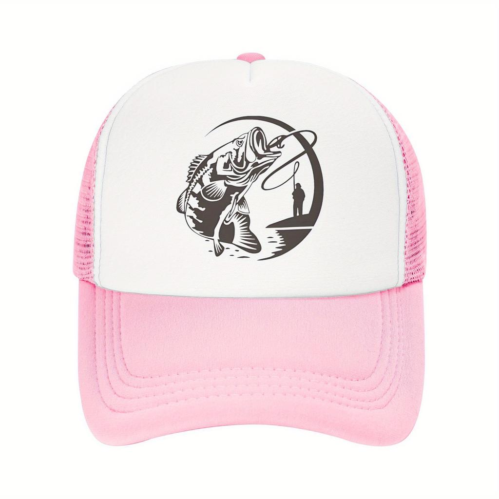 Bass Fishing Jumper Fisherman Silhouette Trucker Hat Breathable Mesh Back Adjustable Cap Casual