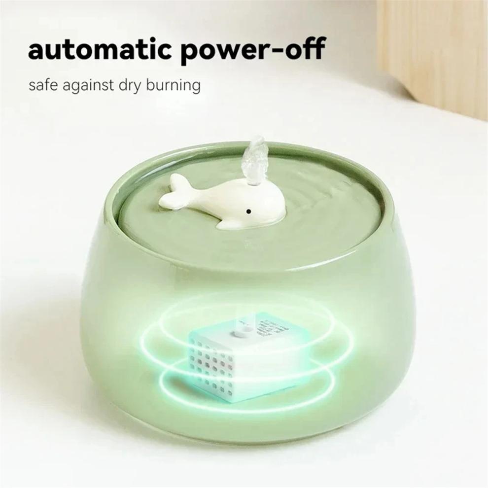 Ceramic Cat Drinking Fountain With USB Charging And Automatic Filtering