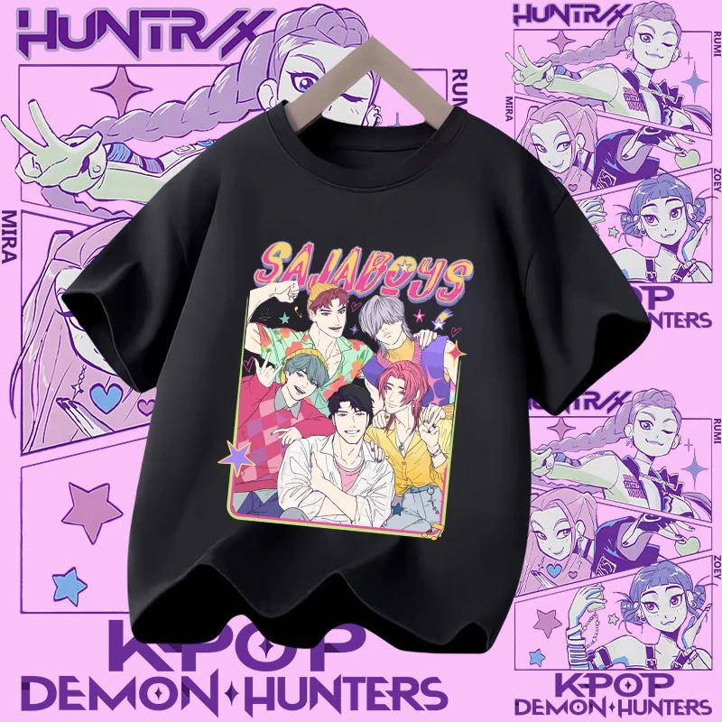 2026 new summer short-sleeved boys' casual shirt Polyester T-shirt for children aged 1-12, girls' sports shirt, K-pop Demon Hunter