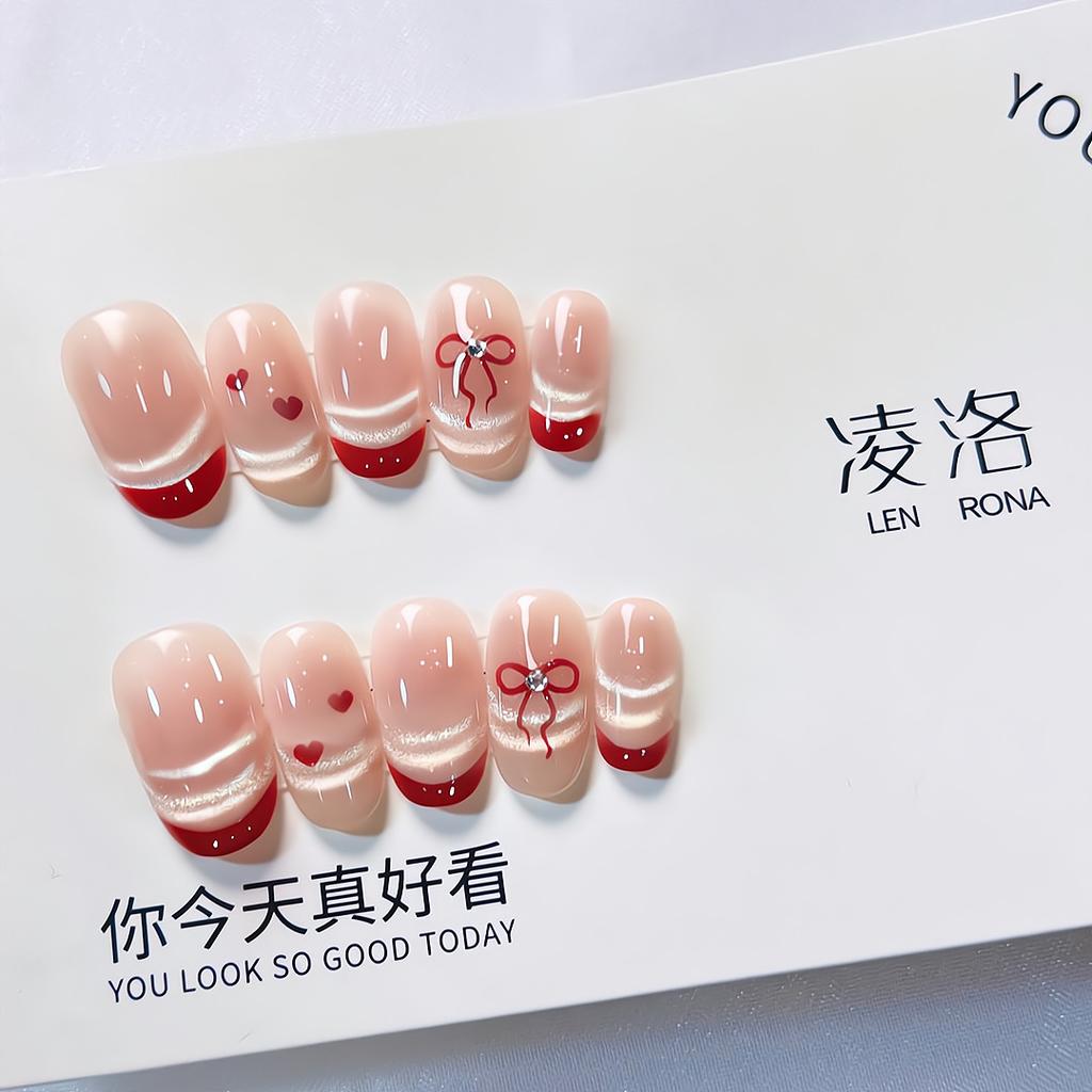 Press on Nails Artificial Acrylic Nails Glossy False Nails Full Cover Stick on Nails Square Fake Nails with Glitter Design Glue on Nails for Women