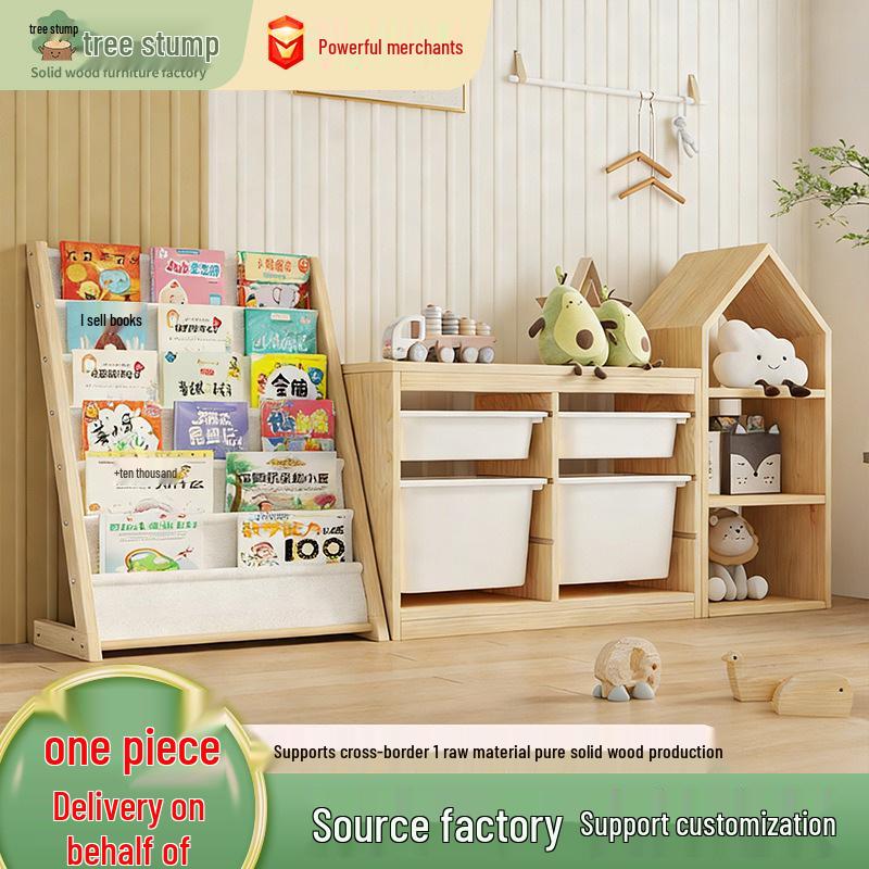 Mehrschichtiges Kinder-Bücherregal aus Massivholz mit abnehmbarem Stoff, Standregal für Kindergarten und Baby-Bücher